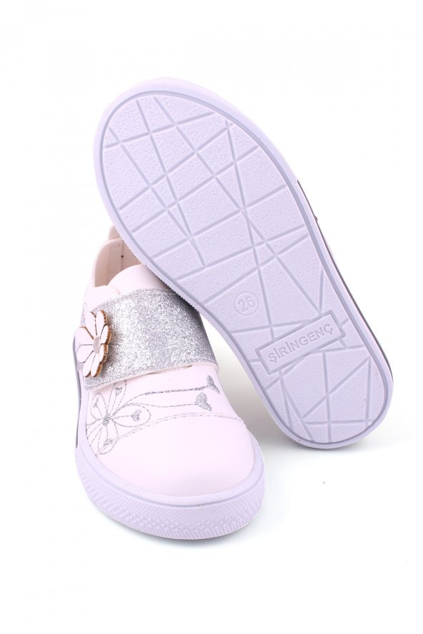 Akıllı Şirin Ortopedik Genç Kız Çocuk Nakış İşlemeli Mevsimlik Ayakkabı Beyaz Gümüş - 5