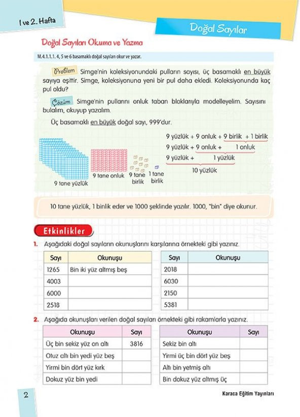 Karaca Eğitim Yayınları Fasikül Fasikül Matematik Kitabım 4. Sınıf - 3