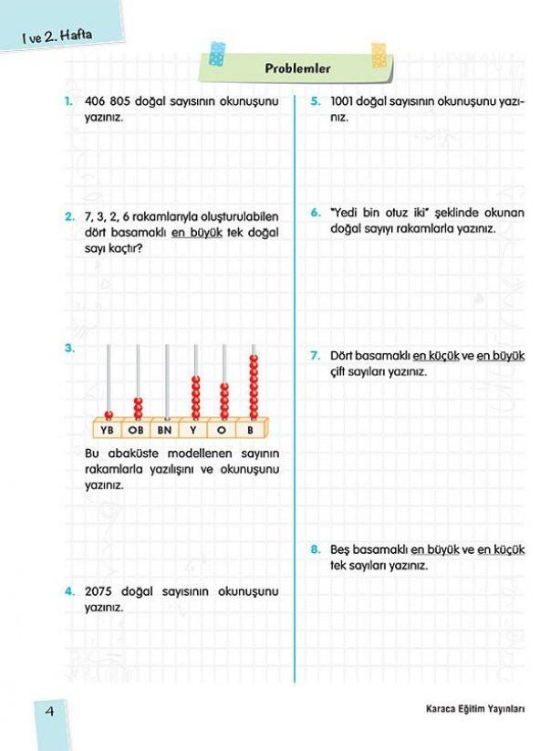 Karaca Eğitim Yayınları Fasikül Fasikül Matematik Kitabım 4. Sınıf - 4