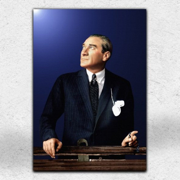 İyi Olsun Atatürk Portresi Mavi Zemin Kanvas Tablo 30 x 45 cm