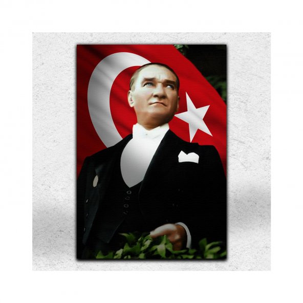 İyi Olsun Bayraklı Atatürk Portresi Dekoratif Kanvas Tablo 30 x 45 cm
