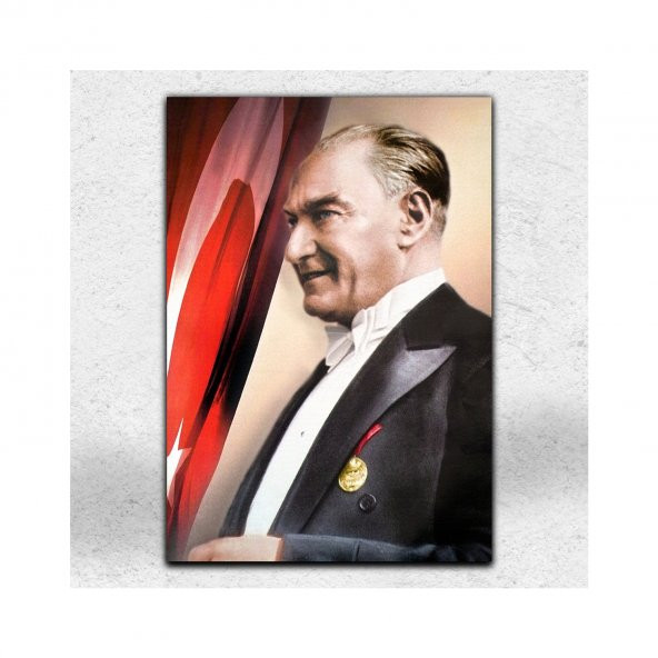 İyi Olsun Bayraklı Atatürk Portresi Kanvas Tablo 90 x 130 cm
