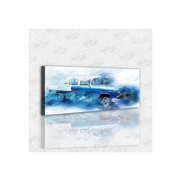 İyi Olsun Chevrolet Klasik Mavi Araba Temalı Kanvas Tablo 40 x 80 cm