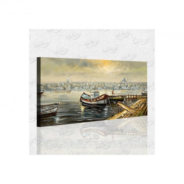 İyi Olsun Eski İstanbul ve Kayıklar Manzarası Kanvas Tablo 80 x 160 cm