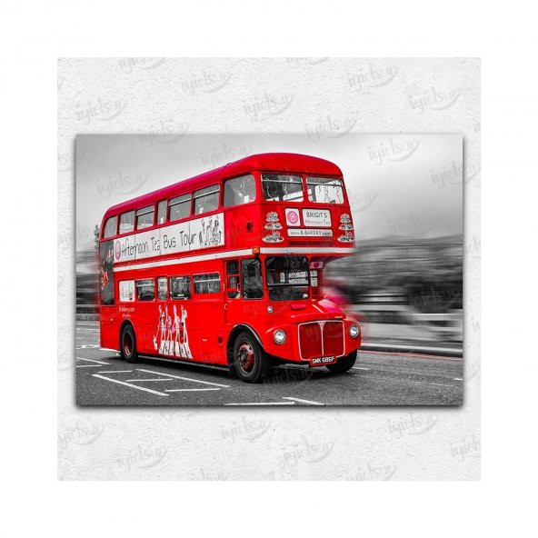 İyi Olsun Nostalji Kırmızı Otobüs Kanvas Tablo 50 x 70 cm