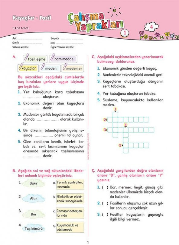Karaca Eğitim Yayınları 4. Sınıf Fen Bilimleri Etkinlikli Soru Bankası Çalışma Yaprakları - 2