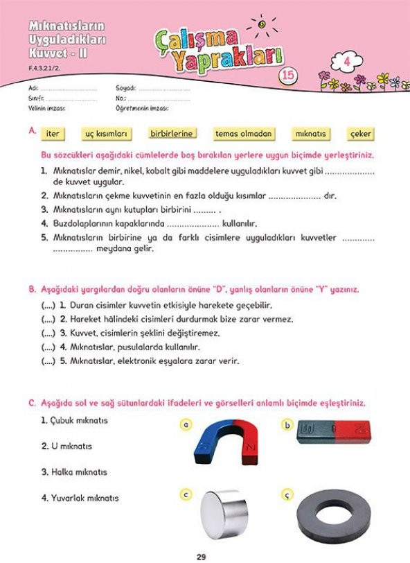 Karaca Eğitim Yayınları 4. Sınıf Fen Bilimleri Etkinlikli Soru Bankası Çalışma Yaprakları - 8