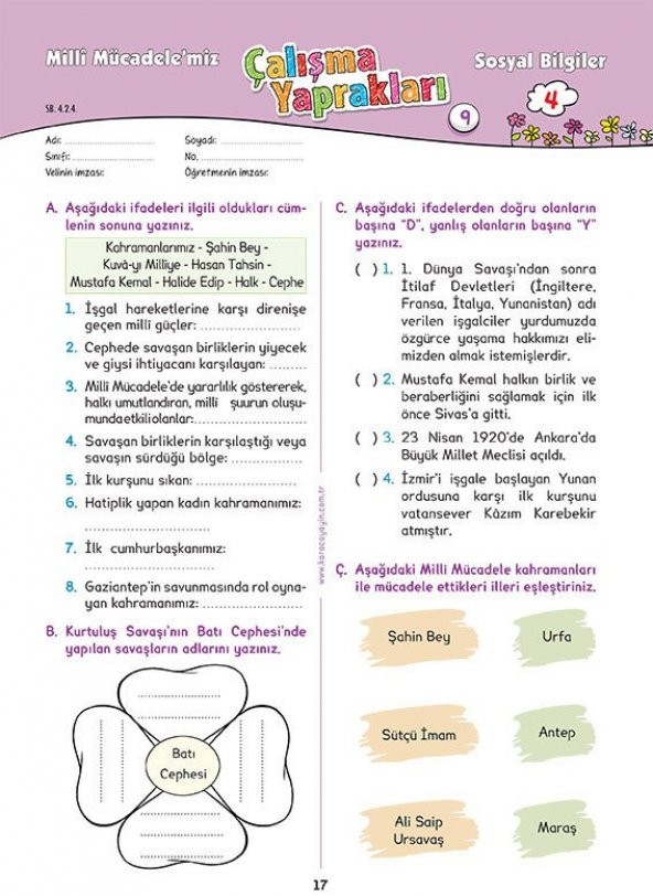 Karaca Eğitim Yayınları 4. Sınıf Sosyal Bilgiler Etkinlikli Soru Bankası Çalışma Yaprakları - 4