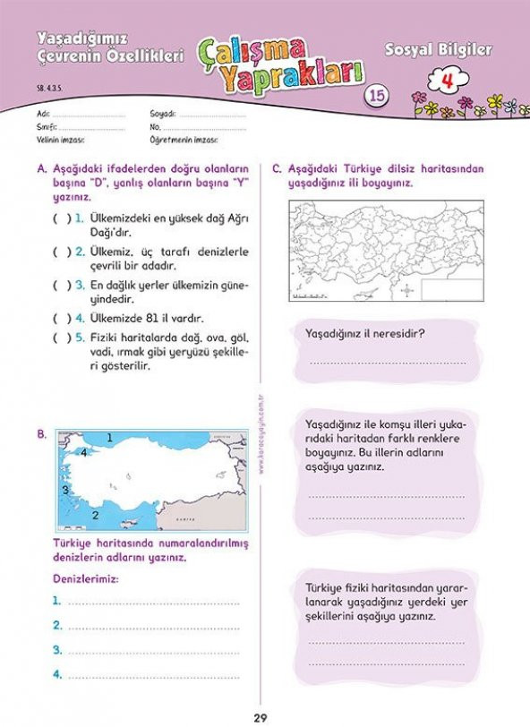 Karaca Eğitim Yayınları 4. Sınıf Sosyal Bilgiler Etkinlikli Soru Bankası Çalışma Yaprakları - 6