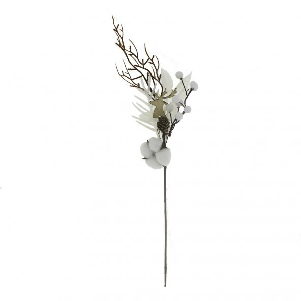 12x50cm Beyaz Meyveli Pamuklu Yapay Çiçek Dalı