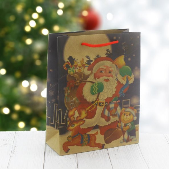 6 Adet 19x24cm Kraft Karton Çanta Noel Baba