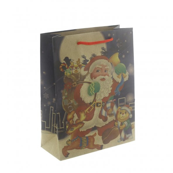 6 Adet 19x24cm Kraft Karton Çanta Noel Baba - 2