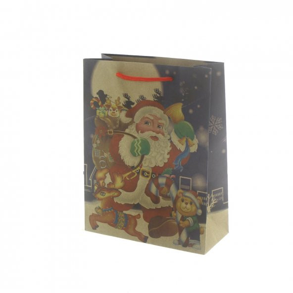 6 Adet 19x24cm Kraft Karton Çanta Noel Baba - 3