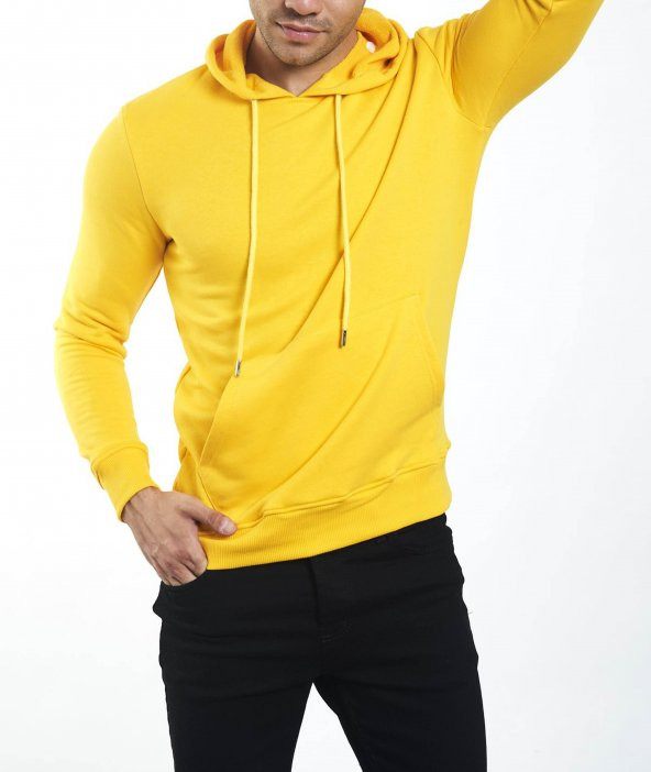 Fekmod Uzun Kol Kapşonlu Sarı Sweatshirt - 3694