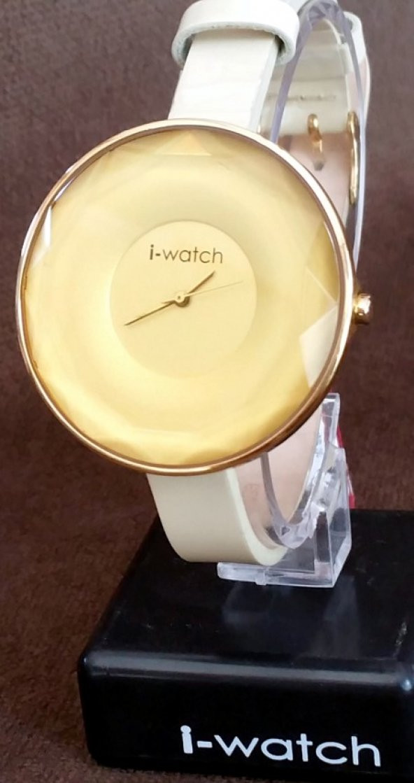 İ-Watch 55431 Kesme Cam Bej Rugan Deri Kayış Bayan Saat - Resim 3