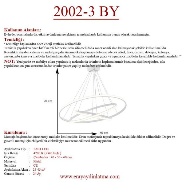 Eray Aydınlatma 2002-3 Beyaz Led Avize - 4
