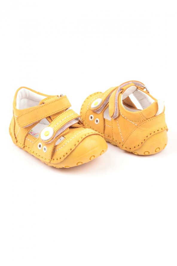 Akıllı Şirin Içi Dışı Hakiki Deri El İşçiliği Ortopedik İlk Adım Bebek Ayakkabısı Sarı - 2