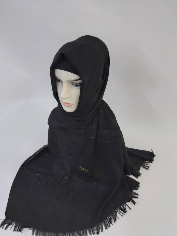 Desenli Keten Şal Siyah B047-101 - 2