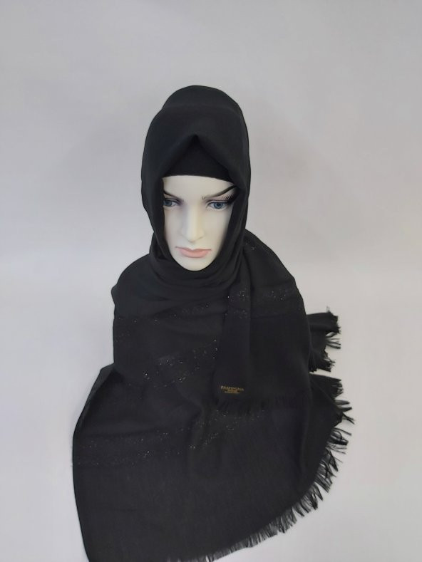 Desenli Keten Şal Siyah B047-101 - 3