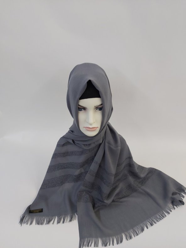 Desenli Keten Şal Koyu Gri B047-148 - 2