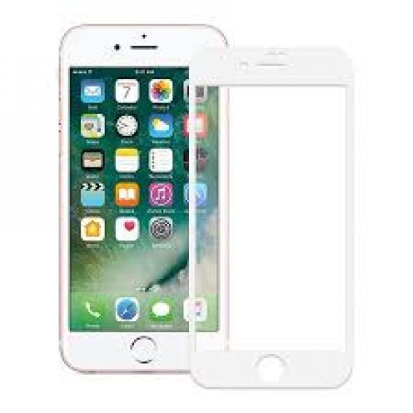 iPhone 7 / 8 Kenar Kavisli 9D Cam Ekran Koruyucu Beyaz