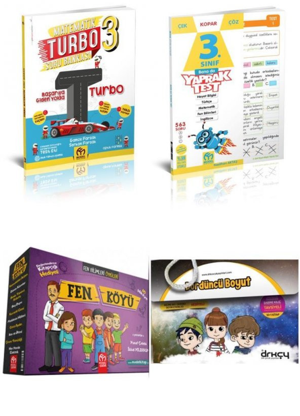 MODEL YAYINLARI 3. SINIF TURBO MATEMATİK SORU BANKASI +YAPRAK TEST + FEN KÖYÜ +DÖRDÜNCÜ BOYUT