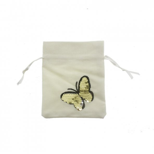 10 Adet 10x12cm Pullu Kelebek İşlemeli Keten Kese - 2