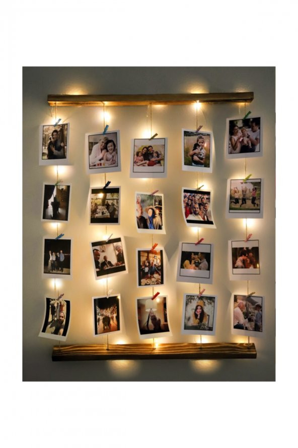 Ipli Mandallı Işıklı Fotoğraf Askısı Ahşap Çerçeve - 1