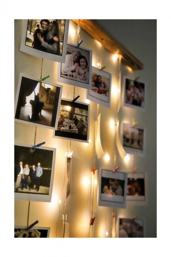Ipli Mandallı Işıklı Fotoğraf Askısı Ahşap Çerçeve - 2
