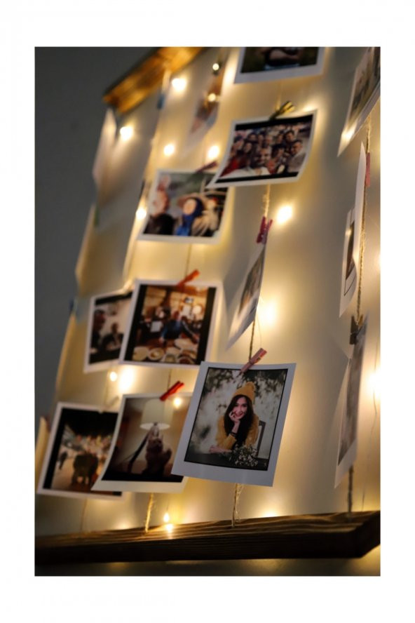 Ipli Mandallı Işıklı Fotoğraf Askısı Ahşap Çerçeve - 3