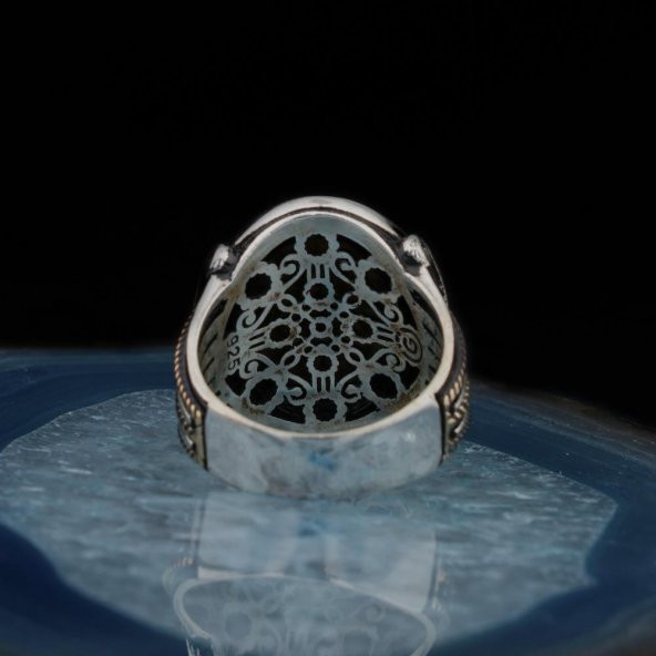 925 Ayar Gümüş Kapan Gözü Taşlı Oval Erkek Yüzük - Resim 4