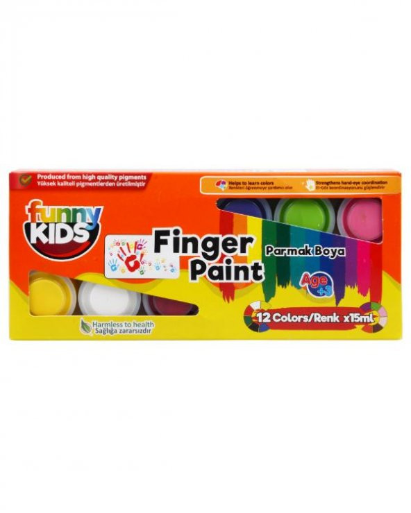 Funny Kids 12 Renk Parmak Boyası 12x15 ml