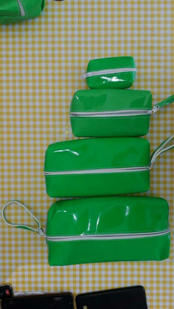 askılı kozmetik çok amaçlı gözlü Parlak Yeşil 4lü makyaj çantası
