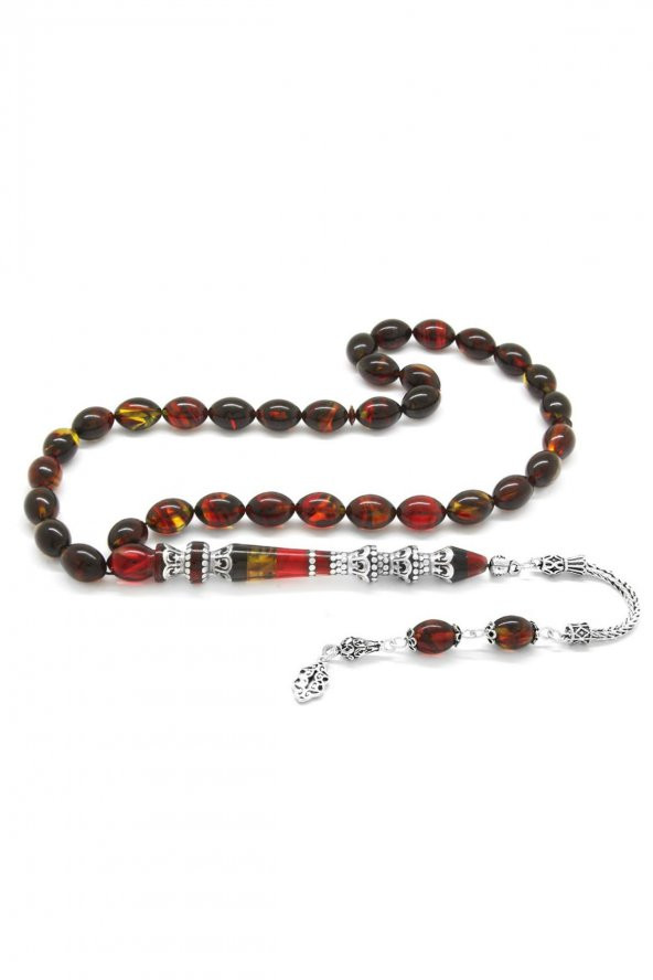 Nakkaş Gümüş İmameli Bal Kırmızı Ateş Kehribar Tesbih FH10722