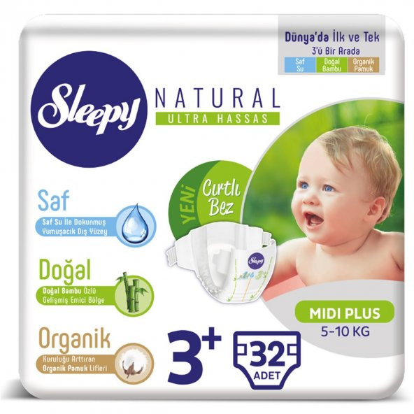 Sleepy Bebek Bezi 3+ Numara 5-10 Kg Midi Plus 32 Adet