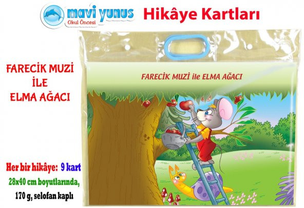 Mavi Yunus Farecik Muzi ile Elma Ağacı Hikaye Kartı (3-4-5 Yaş)