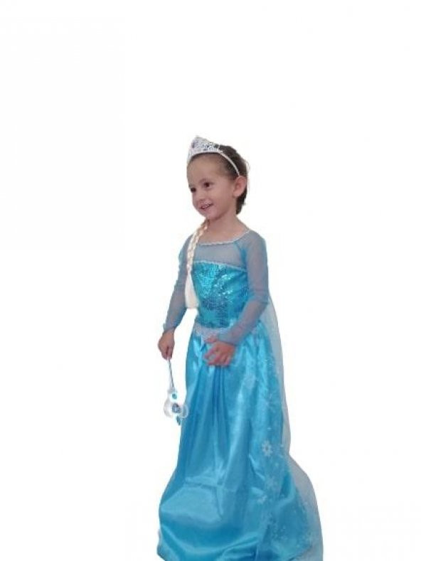 Elsa Kostümü,frozen,kostum,karlar Ülkesi Elbise Doğum Günü Kostumu Aksesuarlı - 5