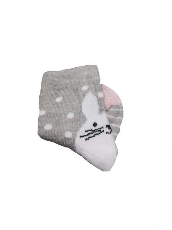 2li Bebek Asortili Tilki ve Tavşan Desenli Çocuk Çorap 161734-B2 - 3