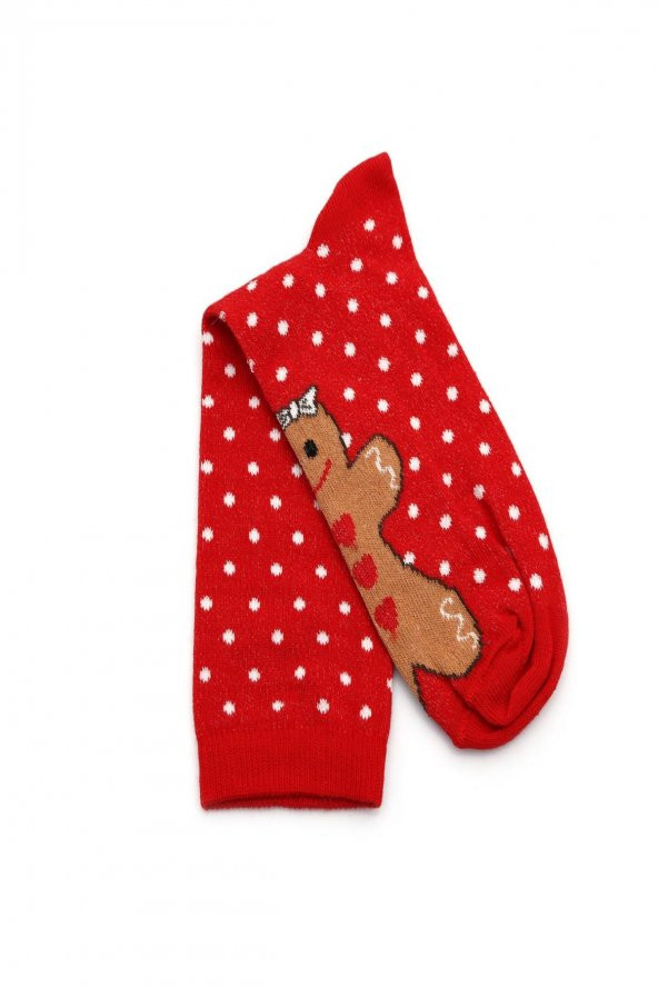 4lü Kadın Asortili Kurabiye Adam&Kız ve Puanlı,Çizgili Desenli Çorap 3064-B4 - 3