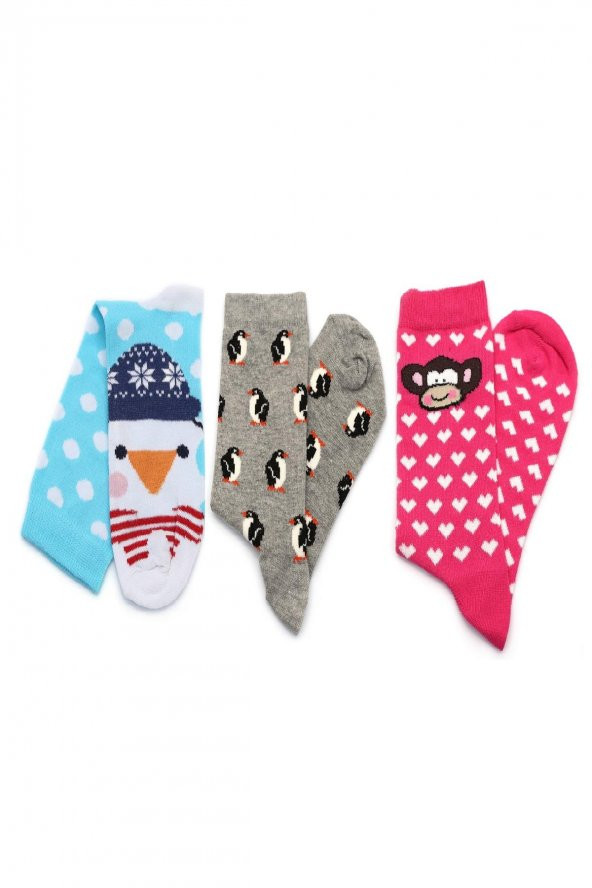 3lü Kadın Asortili Hayvan Desenli Çorap 5102-B3