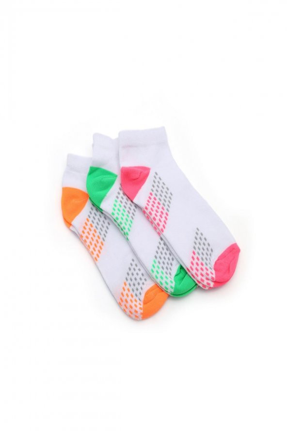3lü Kız Çocuk Asortili Topuk Burun Neon Renkli Çorap 59488017-B3