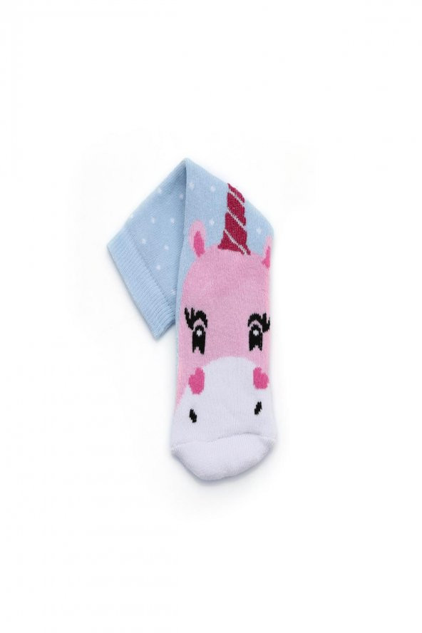 2li Kız Çocuk Asortili Atkı-Bereli Kuş ve Unicorn Desenli Havlu Çorap 6031-B2 - 2