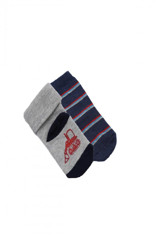 2li Bebek Asortili İş Arabası Desenli Çorap 8118-B2