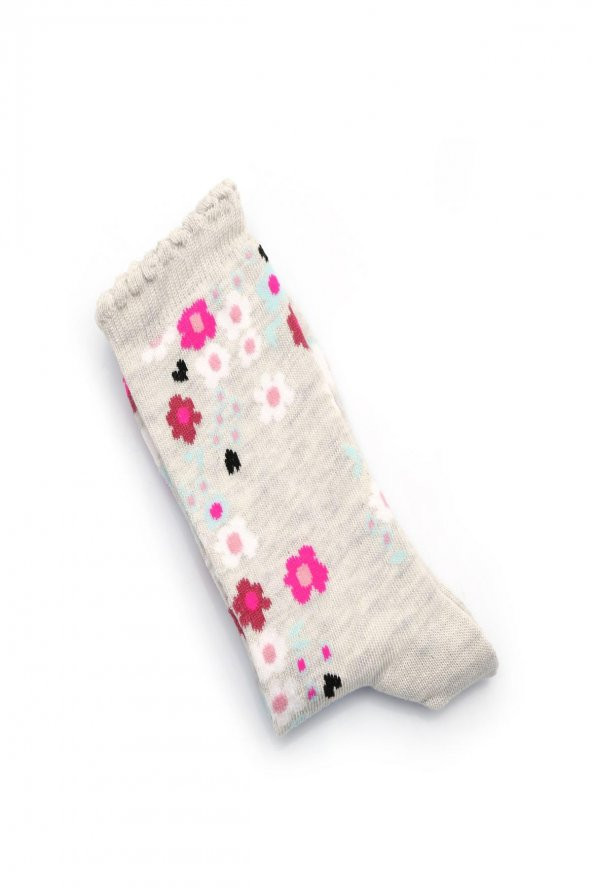 3lü Kız Çocuk Asortili Kedi ve Çiçek Desenli Çorap 8200-B3 - 2