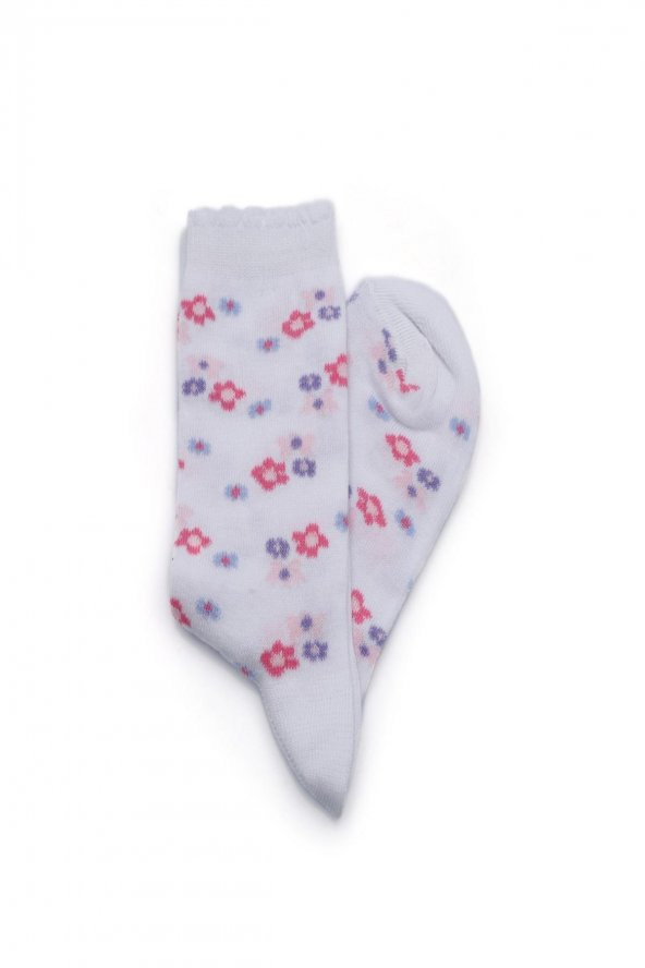 3lü Kız Çocuk Asortili Kedi ve Çiçek Desenli Çorap 8200-B3 - 5