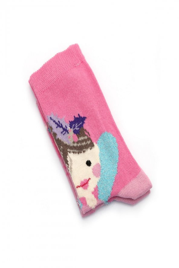 2'li Kız Çocuk Asortili Melek ve Simli Kalp Desenli Çorap 9931-B2 - 2