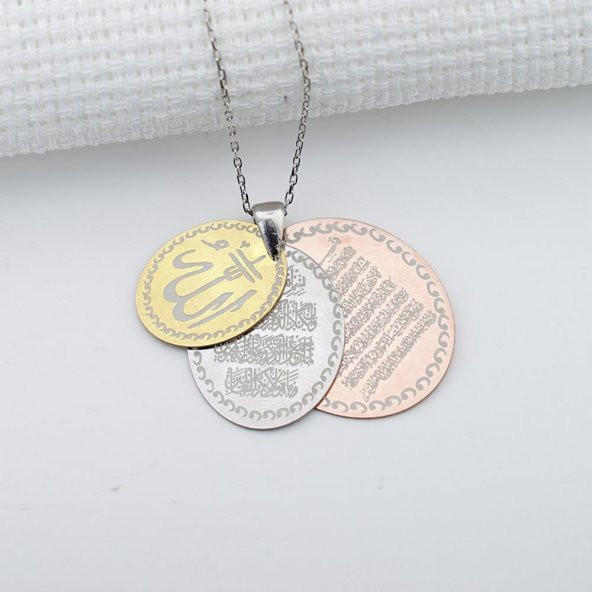 925 Ayar Gümüş Oval 3lü Dua Bayan Kolye - Resim 2