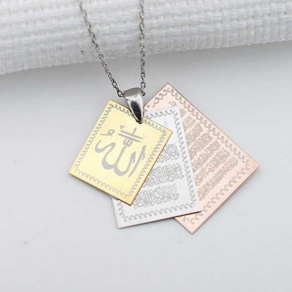 925 Ayar Gümüş Dikdörtgen 3lü Dua Bayan Kolye - Resim 2