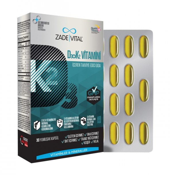 Zade Vital Vitamin D3 + K2 30 Yumuşak Kapsül