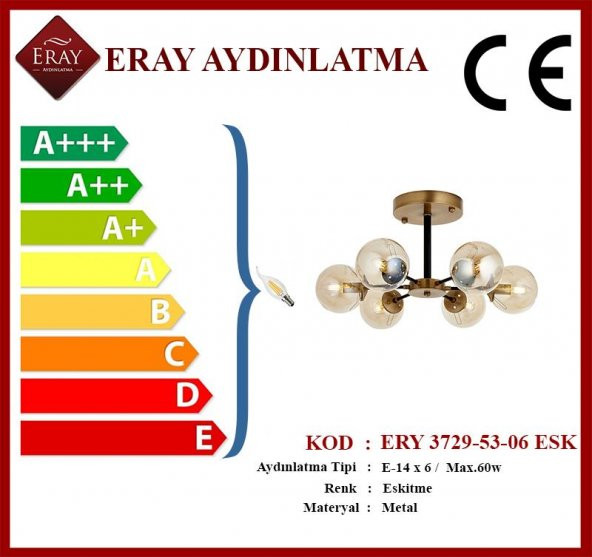 Eray Aydınlatma Topaç 6 Lı Eskitme Avize - 3